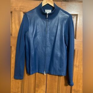 Pendleton Women's size medium  Blue Leather merino wool sleeves Jacket